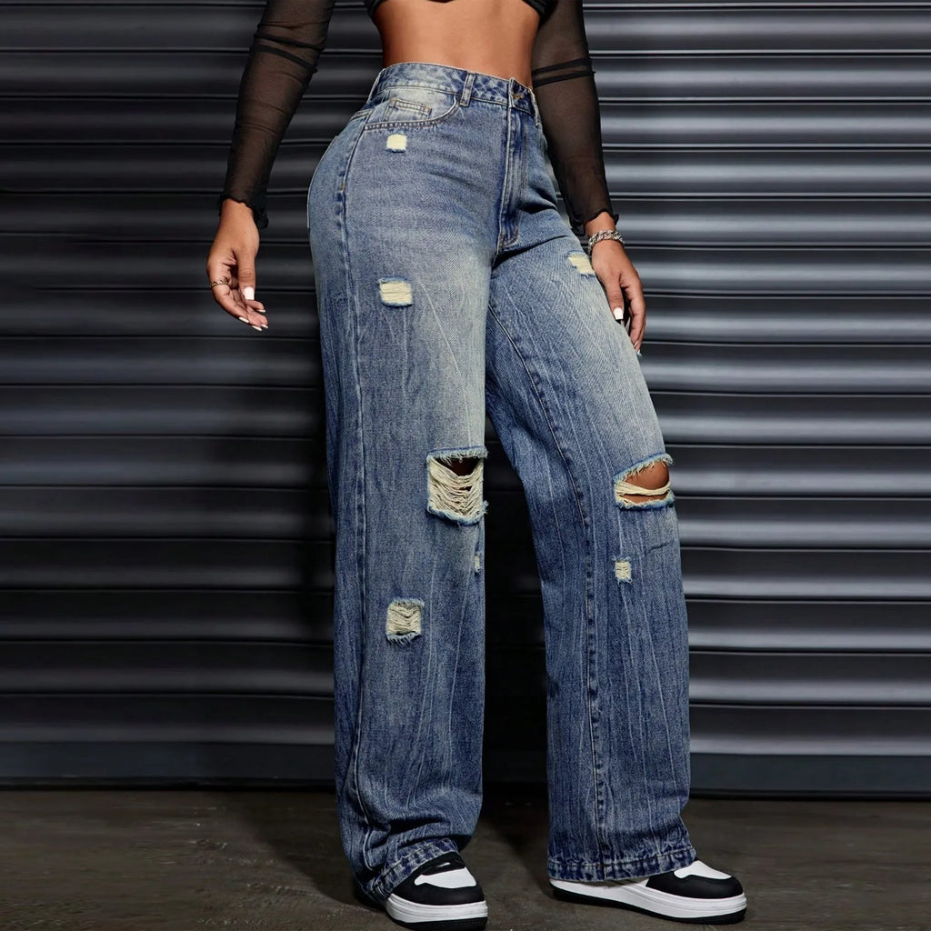 Denim Jeans For Women Ripped Jeans Straight Leg Pant Womens Business Casual Pants Black Work Pants Womens Baggy Jeans Ropa Mujer