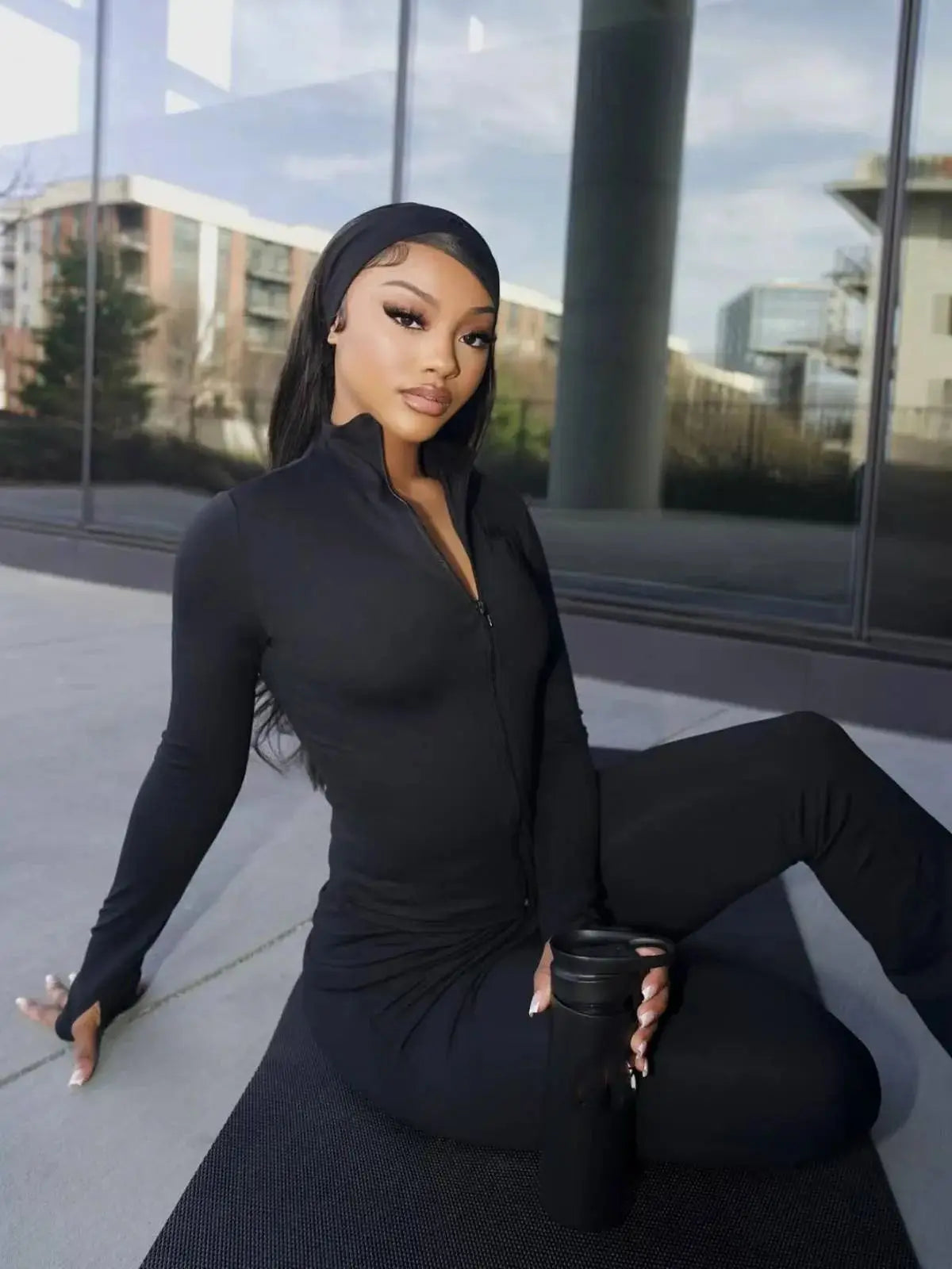 Weird Puss Casual Tracksuit Women 3-Piece Set Sporty Stretch Zip Crop Jacket+Leggings+Headband Fitness Stretch Street Outfits