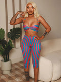 Weird Puss Sexy Stripe Patchwork 2-Piece Set Women Halter Chest Wrapped Camisole+Skinny Mid Pants Matching Hottie Beach Outfits
