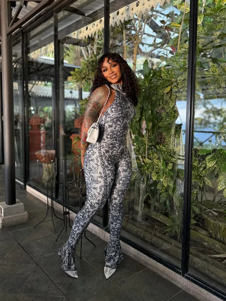 Weird Puss Backless Jumpsuit Women Sexy Summer Sleeveless Tight Arabesques Midnight Stretch Peach Buttocks Streetwear Overalls