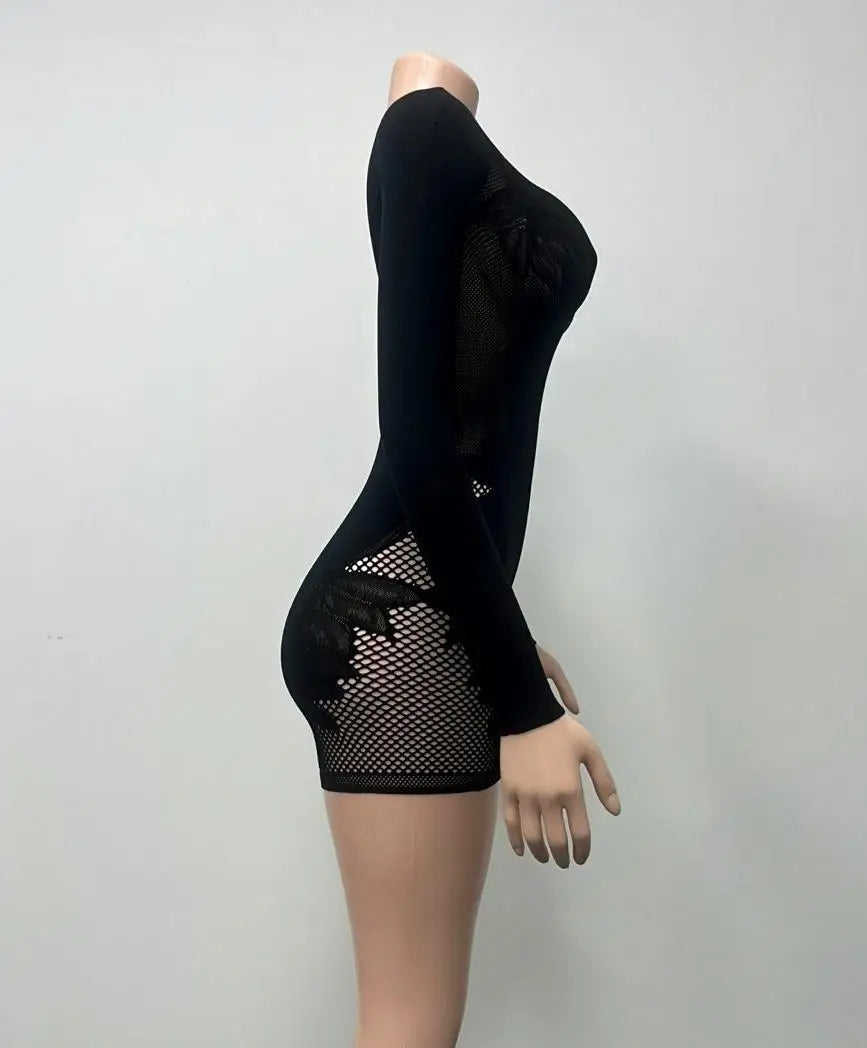 Weird Puss Hollow Rhinestone Women Sexy Romper Coquette Hottie Trend Skinny Midnight Club Party Full Sleeve Stretch Playsuit