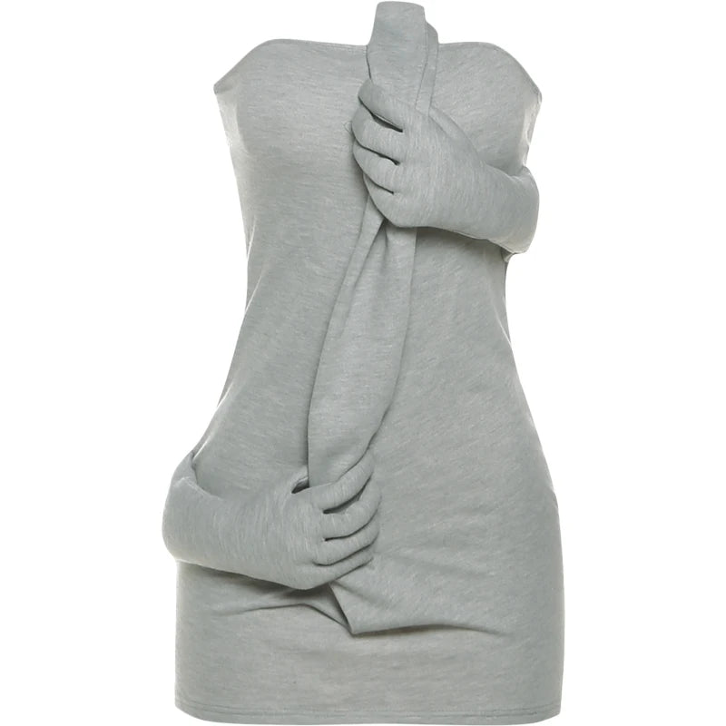 Weird Puss New Style Strapless Dress Women Stereo Gripper Backless Quirky Sexy Stretch Skinny Peach Hip Clubwear Mini Bodycon