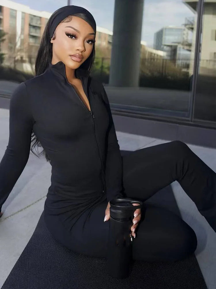 Weird Puss Casual Tracksuit Women 3-Piece Set Sporty Stretch Zip Crop Jacket+Leggings+Headband Fitness Stretch Street Outfits