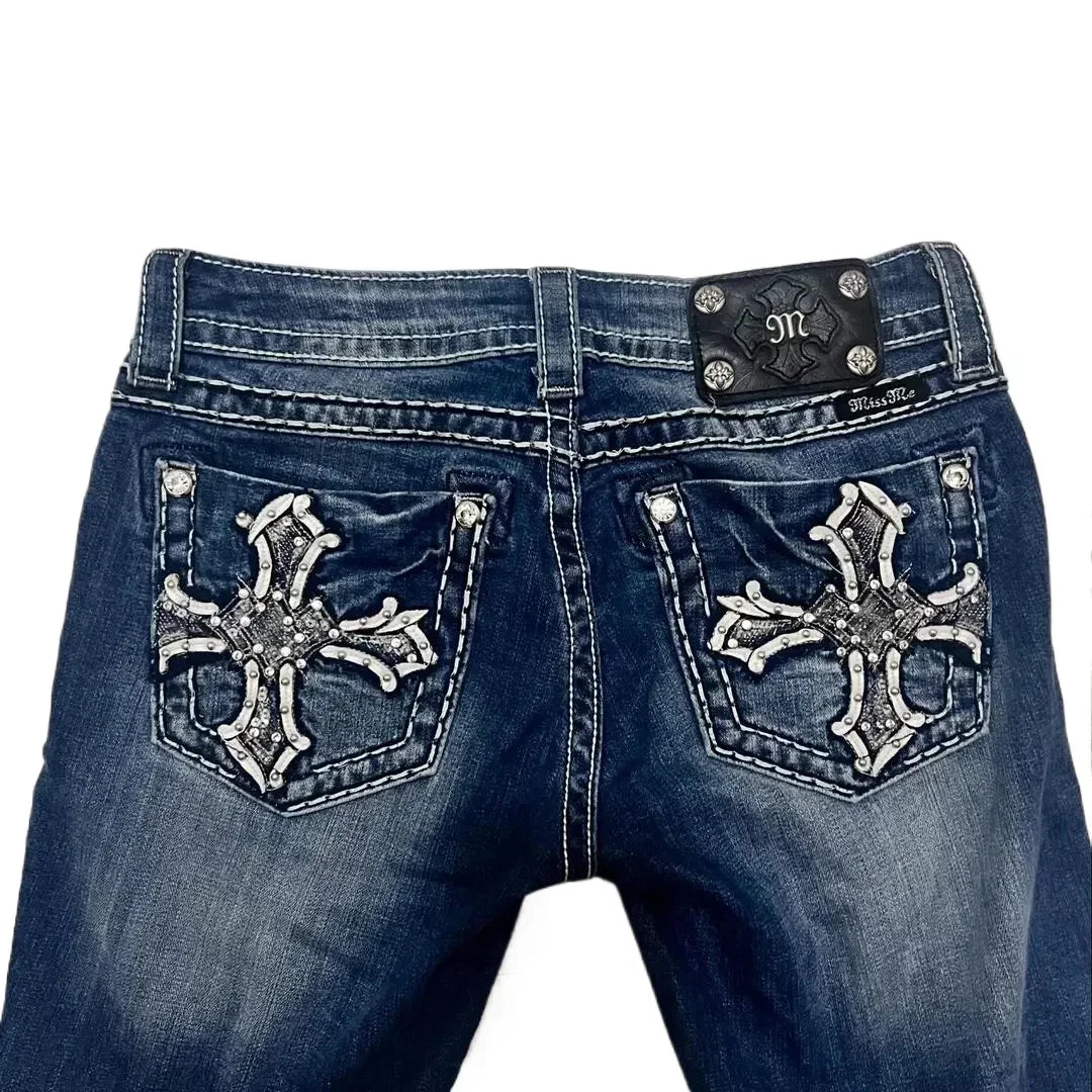 Hip Hop Harajuku Wide Pants Y2K New Gothic Revival Mens Jeans Foliage Bootcut Women Blue Denim Embroidery Pocket Streetwear