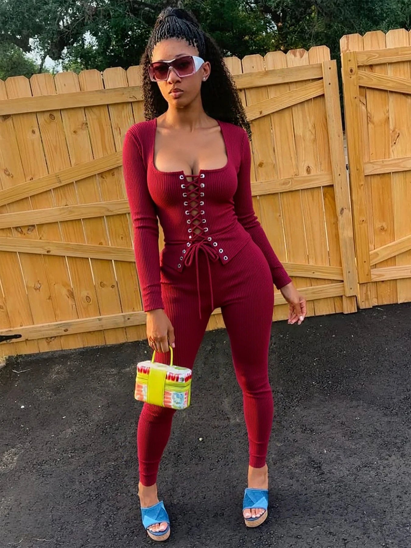 Weird Puss Hottie Tracksuits 2-Piece Set Women Shirring Square Collar Crop Top+Pants Matching Simple Sporty Stretch Slim Outfits