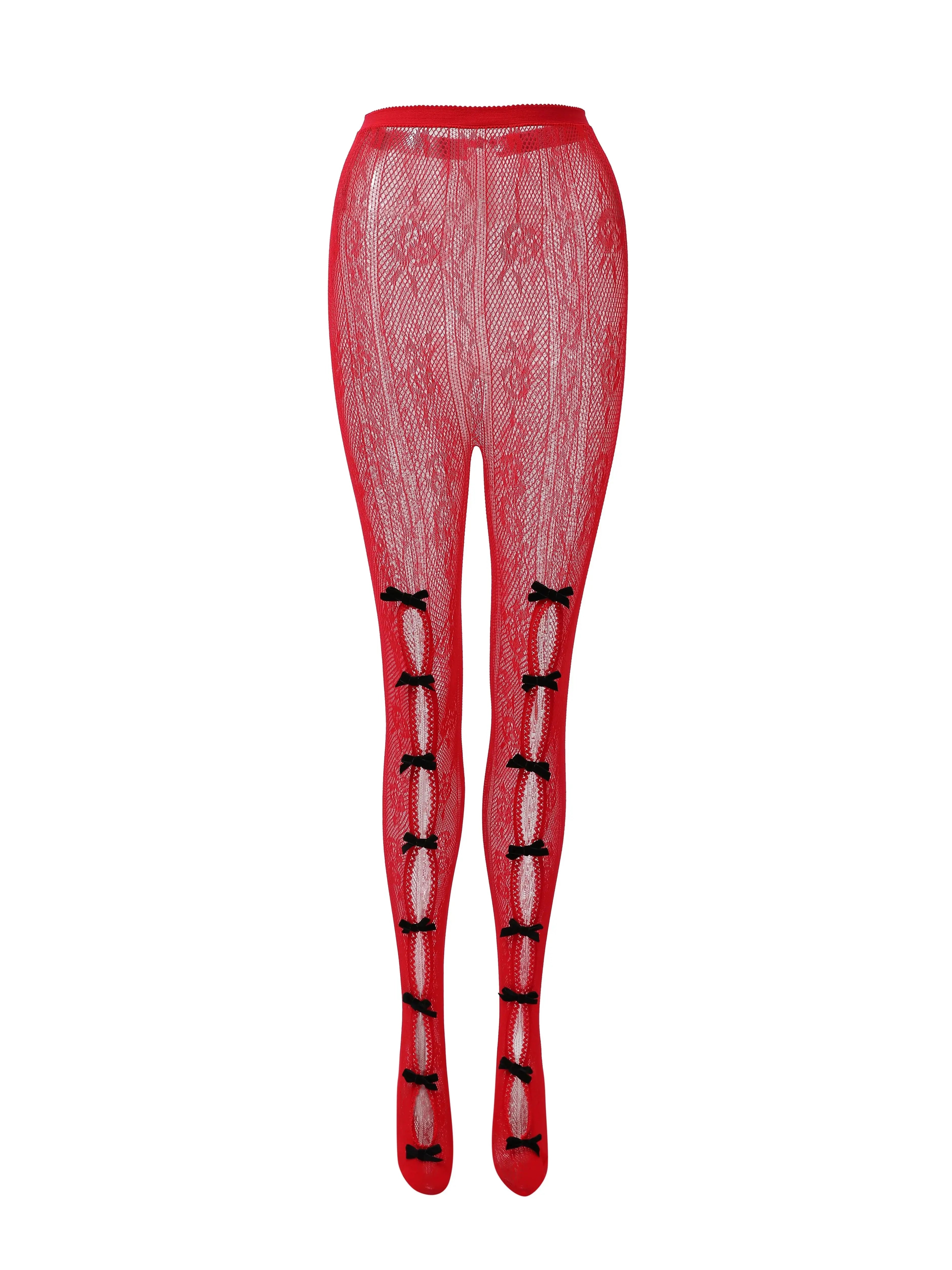 Weird Puss Sexy Bow Knot Foot Leggings Women Hollow Thin Summer Trend Hipster Tight Lace Trousers Wild Clubwear Midnight Pants