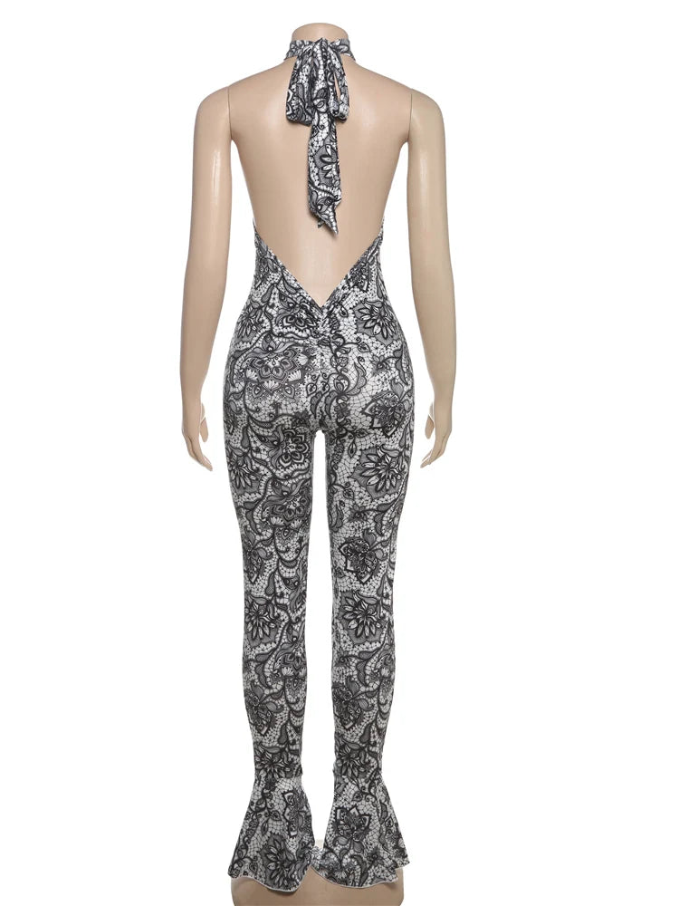 Weird Puss Backless Jumpsuit Women Sexy Summer Sleeveless Tight Arabesques Midnight Stretch Peach Buttocks Streetwear Overalls