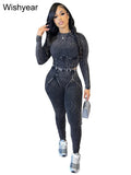 Fitness Blue Knitted Ribbed Street Jogging Tracksuits Women's Long Sleeve Crop Tops and Pants Two 2 Piece Sets Birthday Outfits