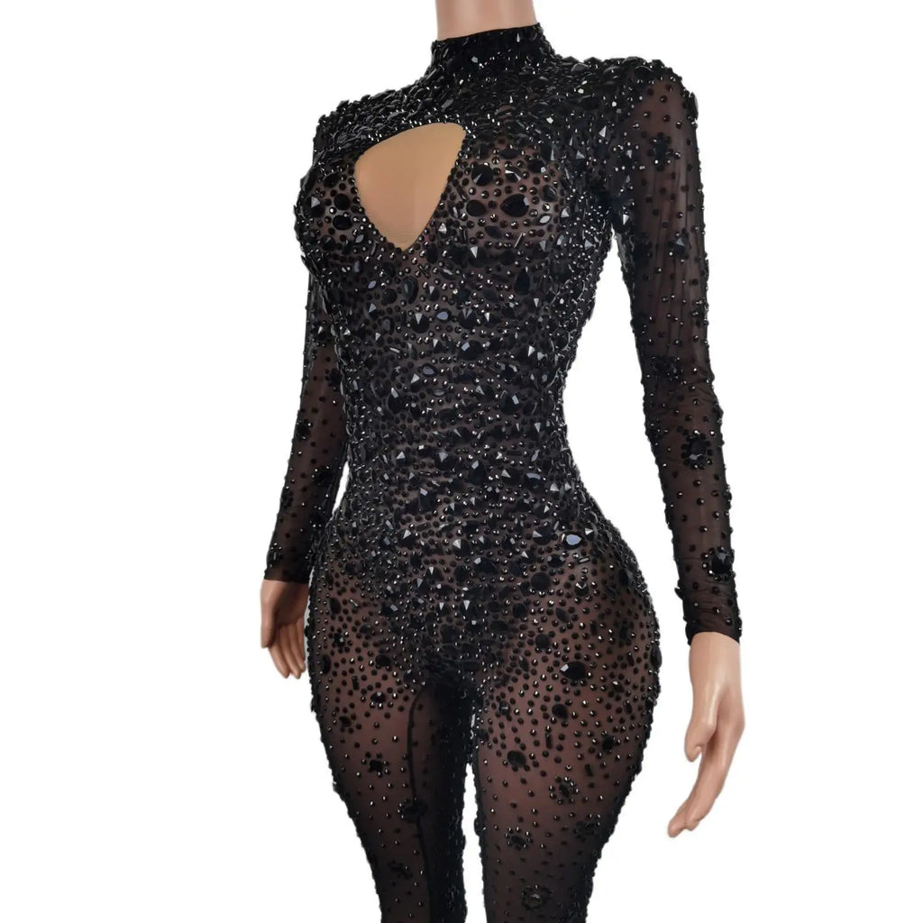 Sexy Diamond Crystal Bodycon Rompers Showgirl Festival Outfit Dancer Bodysuit Women Birthday Celebrate Party Rhinestone Jumpsuit