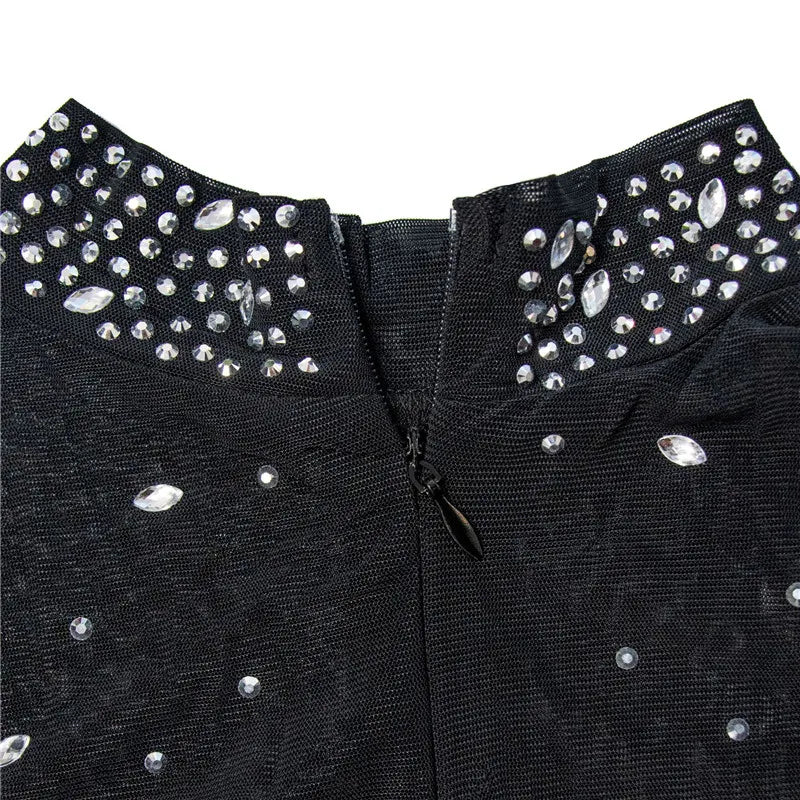 High Quality 2022 Long Sleeve Skinny Sexy Diamonds Jumpsuits Women High Neck Mesh See Through Black Club Party Jumpsuit Rompers