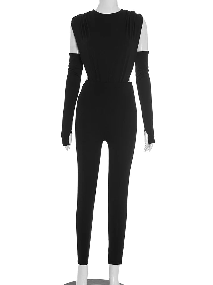 Weird Puss Sexy Women Tracksuit 3 Piece Set Fall Trend Side Split Bodysuit+Gloves+Leggings Matching Hipster Activity Streetwear