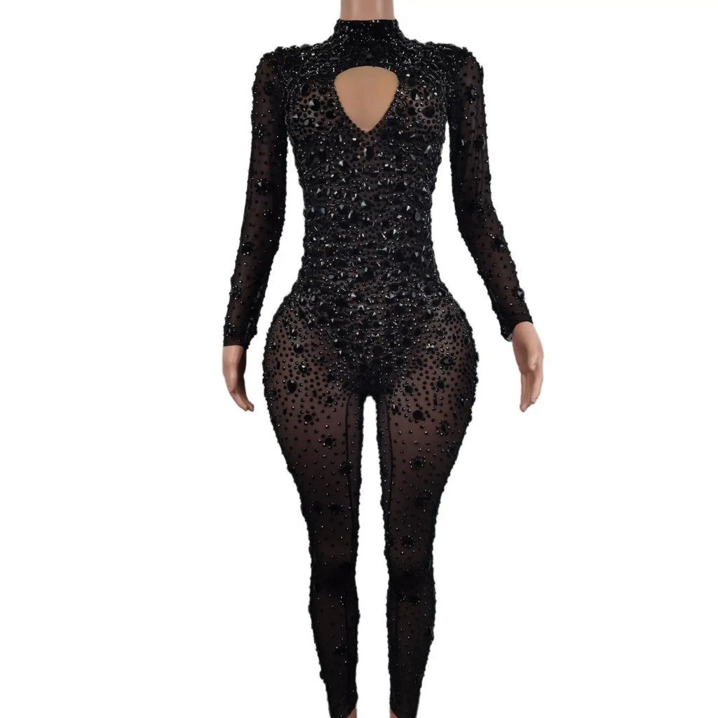Sexy Diamond Crystal Bodycon Rompers Showgirl Festival Outfit Dancer Bodysuit Women Birthday Celebrate Party Rhinestone Jumpsuit