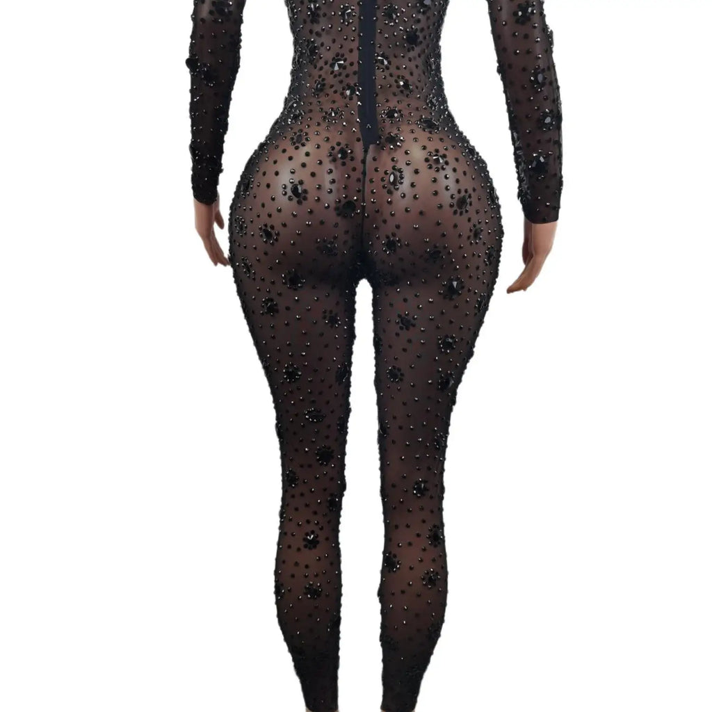 Sexy Diamond Crystal Bodycon Rompers Showgirl Festival Outfit Dancer Bodysuit Women Birthday Celebrate Party Rhinestone Jumpsuit