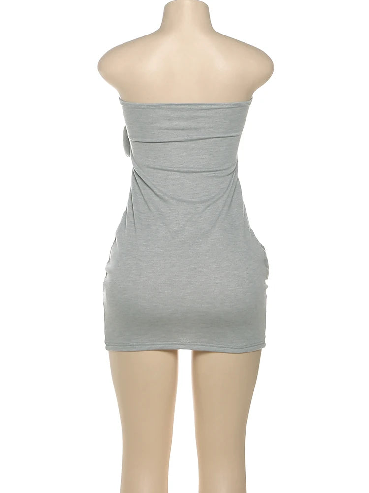 Weird Puss New Style Strapless Dress Women Stereo Gripper Backless Quirky Sexy Stretch Skinny Peach Hip Clubwear Mini Bodycon
