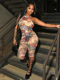 Weird Puss Aesthetics Print Jumpsuits Women Halter Sexy Backless Skinny Peach Buttocks Midnight Club Party Wild Styel Overalls