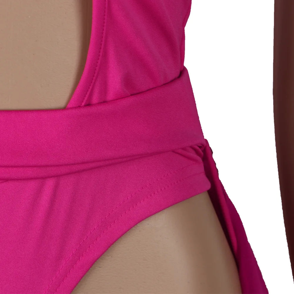 Weird Puss Summer 2 Piece Set Women Sexy Hollow See Through Bodysuit Top+Ruffles Pants Vacation Beach Matching Clubwear Outfits