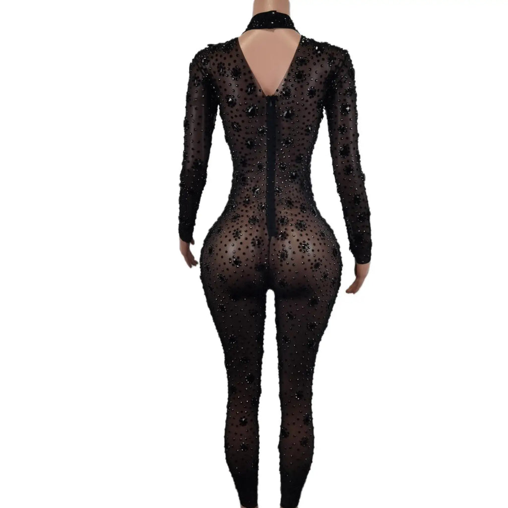 Sexy Diamond Crystal Bodycon Rompers Showgirl Festival Outfit Dancer Bodysuit Women Birthday Celebrate Party Rhinestone Jumpsuit