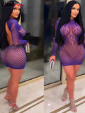 Weird Puss Sexy Women Dress See Through Long Sleeve Prom Coquette Backless Chic Pattern Mini Bodycon Midnight Party Clubwear