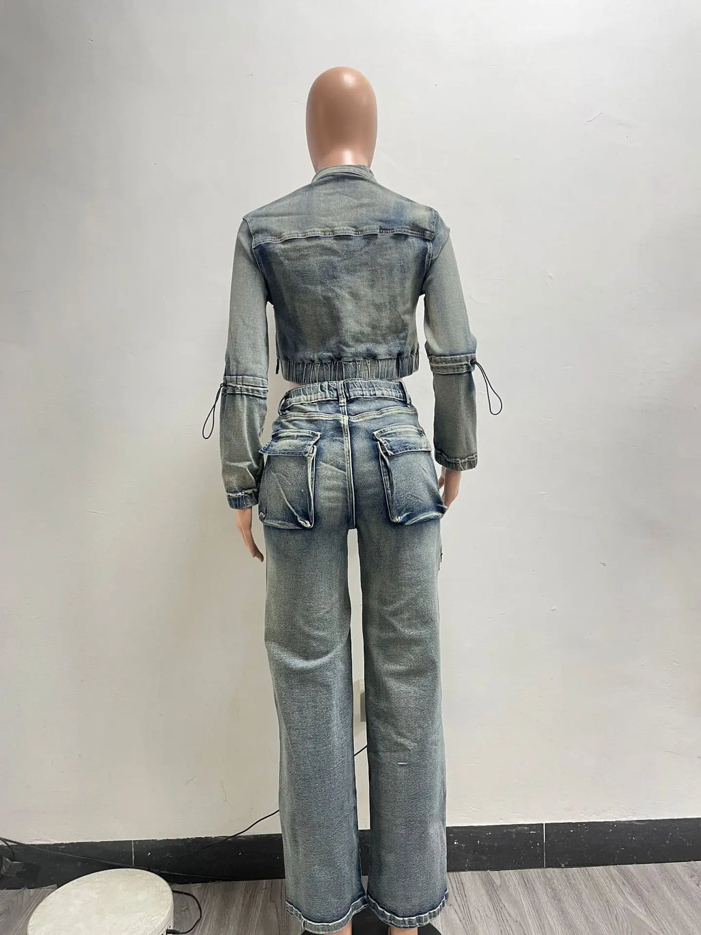 Denim Cropped Jackets 2 Piece Pant Set Sexy Outfits Y2K Streetwear 2024 Women Fall Winter Clothes Denim Jean Pant Two Piece Sets