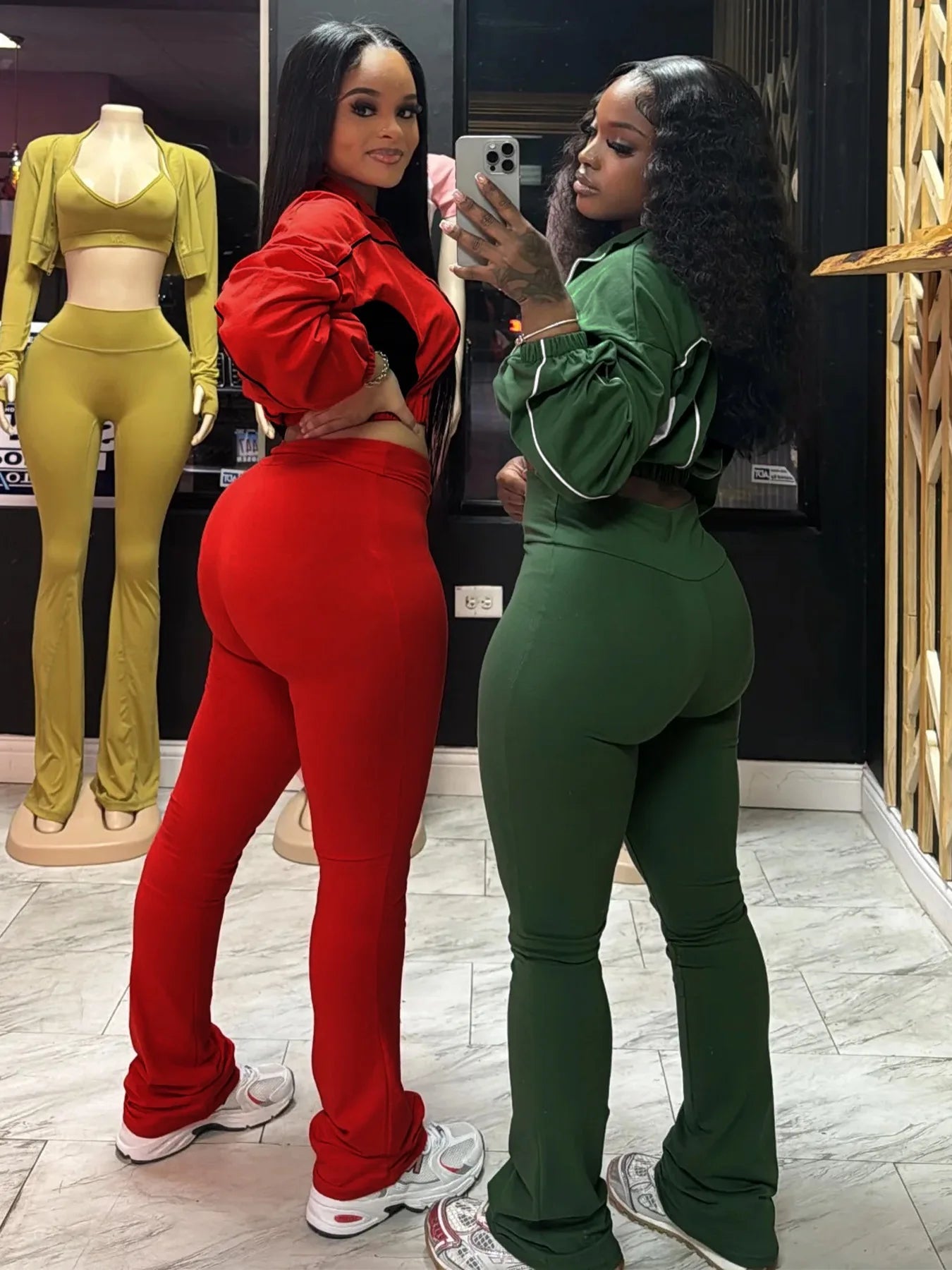 Weird Puss Casual 2 Piece Set Women Tracksuit Patchwork Full Sleeve Zip Elastic Hem Crop Jacket+Flared Pants Sporty Streetwear