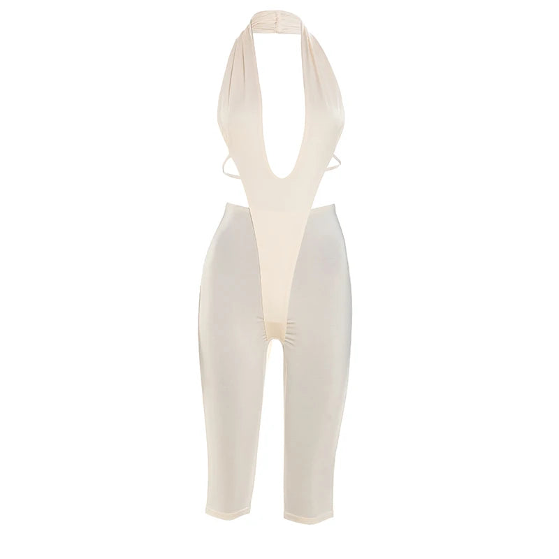 Weird Puss Fake 2 Piece Sexy Romper Women Y2K Sleeveless Backless Patchwork Summer Street Halter Skinny Hollow Activity Playsuit