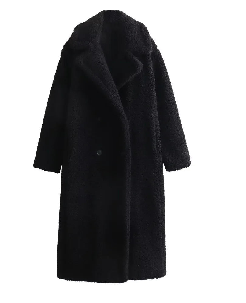 Coats Women Long Coat Turn Down Collar Full Sleeve Thick Warm Y2k Streetwear Elegant Jackets Open Stith Autumn Winter 2025