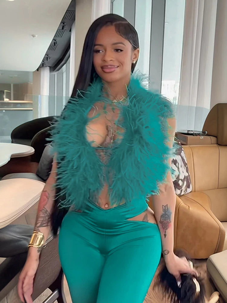Weird Puss Furry Sexy 2 Piece Set Women Tracksuit Backless Tank Tops+High Waist Hollow Bike Shorts Nightclub Matching Outfits
