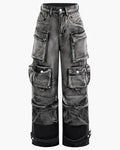 Women's Straight Jeans Fashion Trend Multi-Pocket Large Size Overalls Women