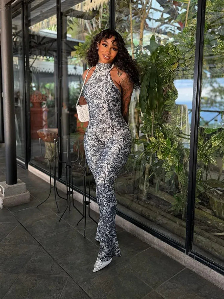 Weird Puss Backless Jumpsuit Women Sexy Summer Sleeveless Tight Arabesques Midnight Stretch Peach Buttocks Streetwear Overalls