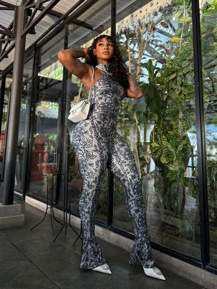 Weird Puss Backless Jumpsuit Women Sexy Summer Sleeveless Tight Arabesques Midnight Stretch Peach Buttocks Streetwear Overalls