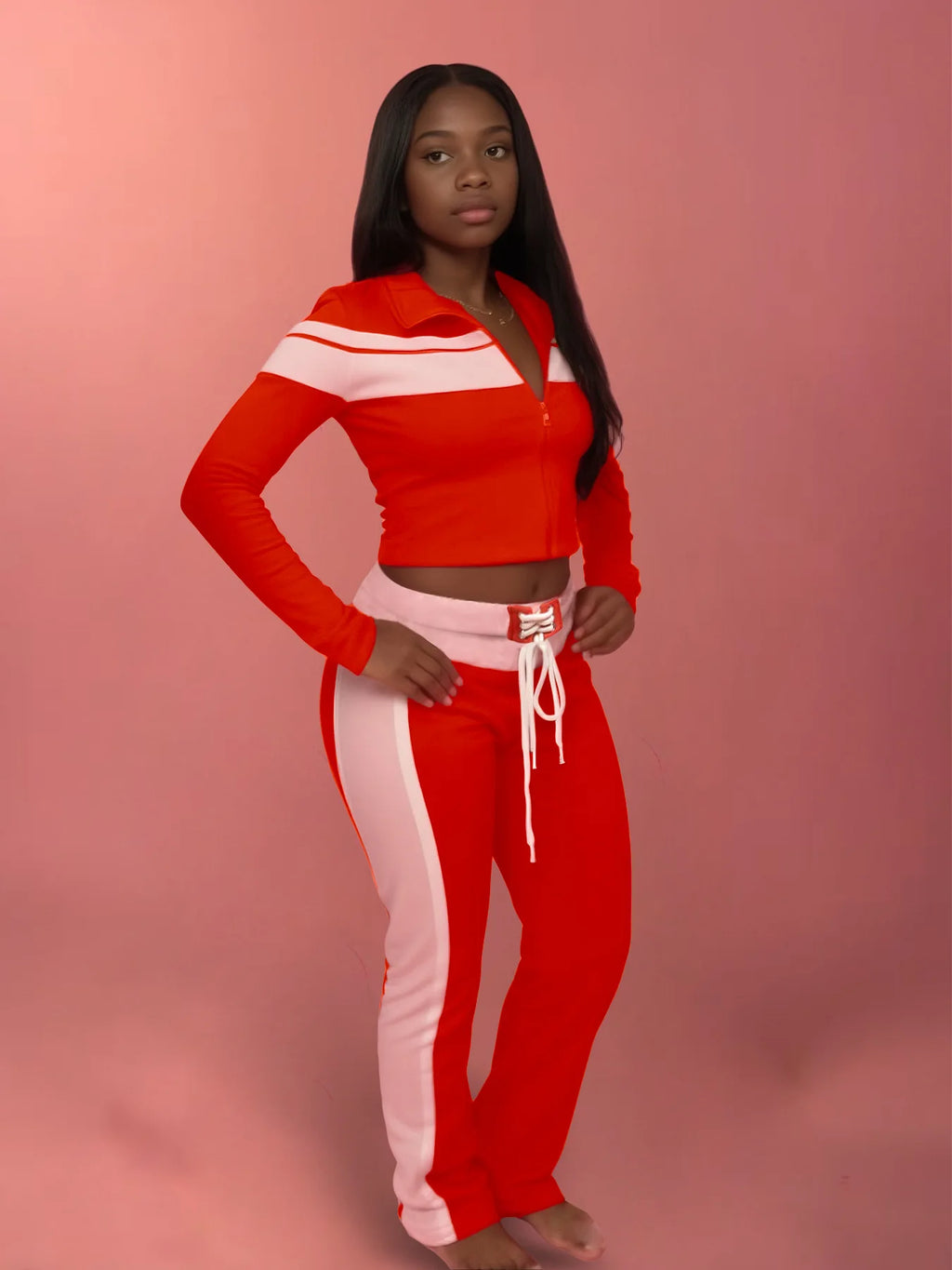 Weird Puss Casual 3 Piece Set Women Patchwork Print Zip Long Sleeve Crop Tops+Bra+Shirring Pants Matching Street Stretch Outfits