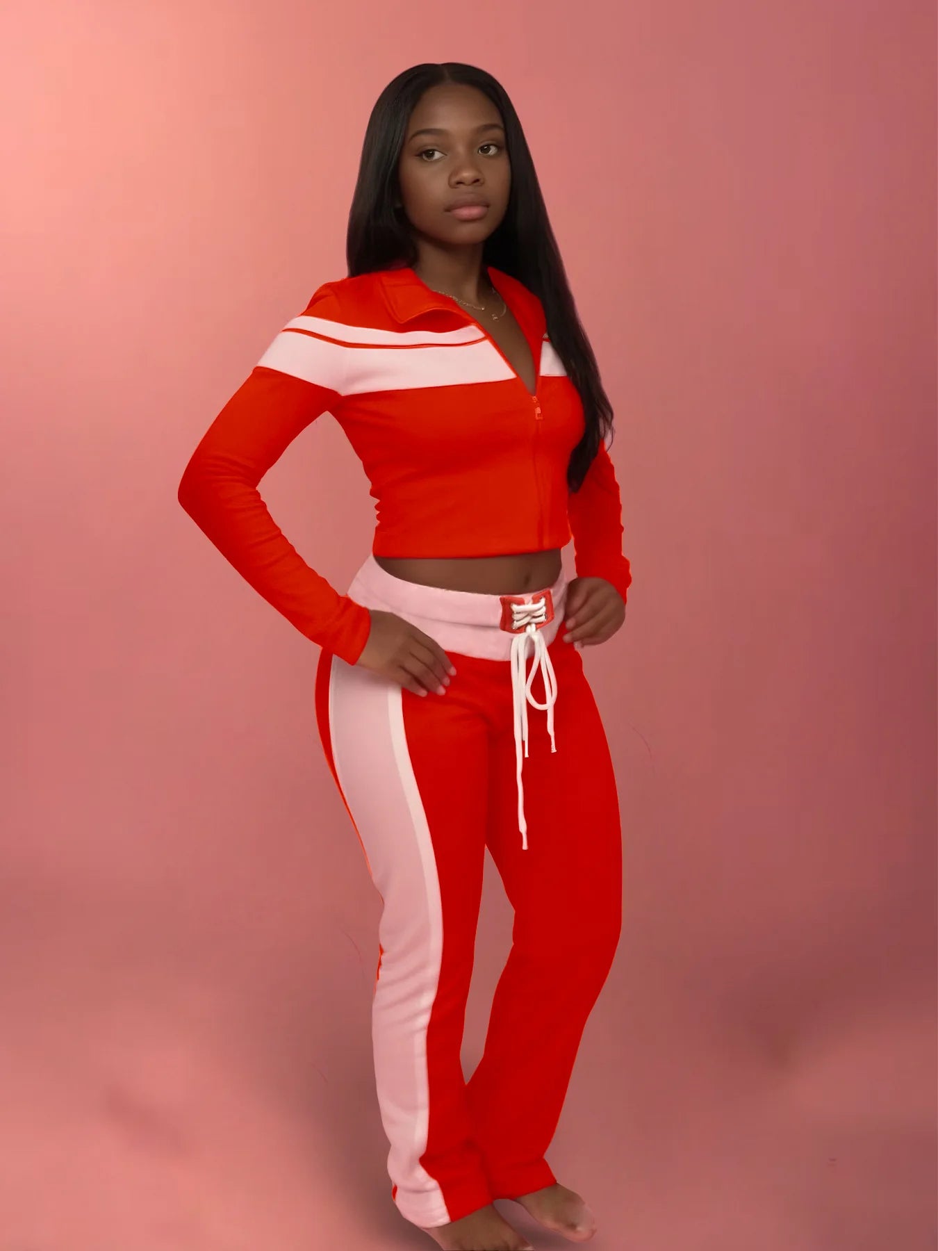 Weird Puss Casual 3 Piece Set Women Patchwork Print Zip Long Sleeve Crop Tops+Bra+Shirring Pants Matching Street Stretch Outfits