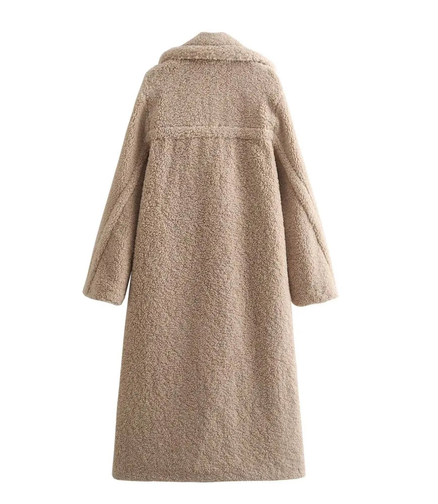 Coats Women Long Coat Turn Down Collar Full Sleeve Thick Warm Y2k Streetwear Elegant Jackets Open Stith Autumn Winter 2025