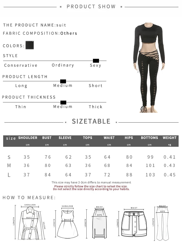 Weird Puss Sexy Women 2 Piece Set Casual Tracksuit Full Fall Crop Tops+Shirring Irregular Pants Stretch Streetwear Skinny Suits