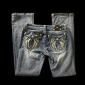 Hip Hop Low Waist Slim Jeans Wings Y2K American Fashion Retro Graphic Embroidered Blue Jeans Street Harajuku Goth Wide Legs