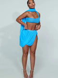 Weird Puss Y2K Sexy 2 Piece Set Women See Through Midnight Irregular Full Sleeve Crop Tops+Ruched Split Skirts Matching Clubwear