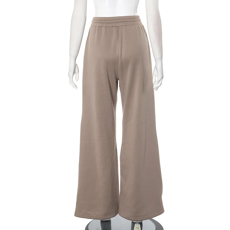 Weird Puss Zip Patchwork Pants Women Casual Sporty Solid Chic Devise Irregular Spring Fashion Basic Hipster Wide-Leg Trousers