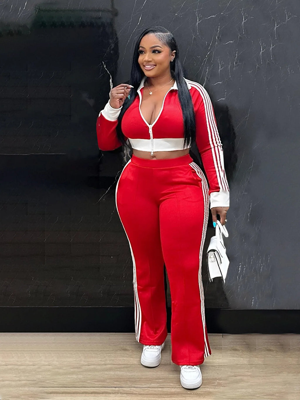 Weird Puss Casual 3 Piece Set Women Patchwork Print Zip Long Sleeve Crop Tops+Bra+Shirring Pants Matching Street Stretch Outfits