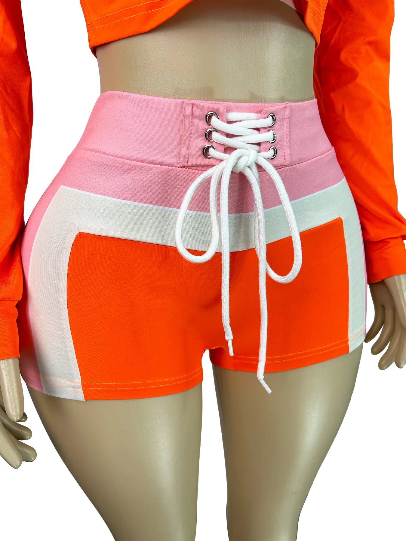 Weird Puss Colorful Print 3 Piece Set Women Tracksuit Casual Zip Crop Tops+Bra+Shirring Shorts Matching Street Stretch Outfits