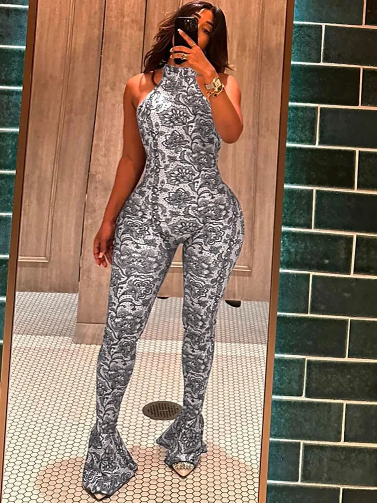 Weird Puss Backless Jumpsuit Women Sexy Summer Sleeveless Tight Arabesques Midnight Stretch Peach Buttocks Streetwear Overalls