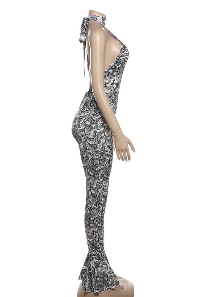 Weird Puss Backless Jumpsuit Women Sexy Summer Sleeveless Tight Arabesques Midnight Stretch Peach Buttocks Streetwear Overalls