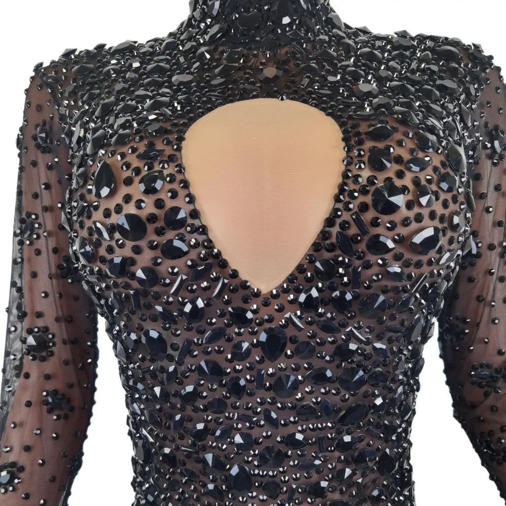 Sexy Diamond Crystal Bodycon Rompers Showgirl Festival Outfit Dancer Bodysuit Women Birthday Celebrate Party Rhinestone Jumpsuit