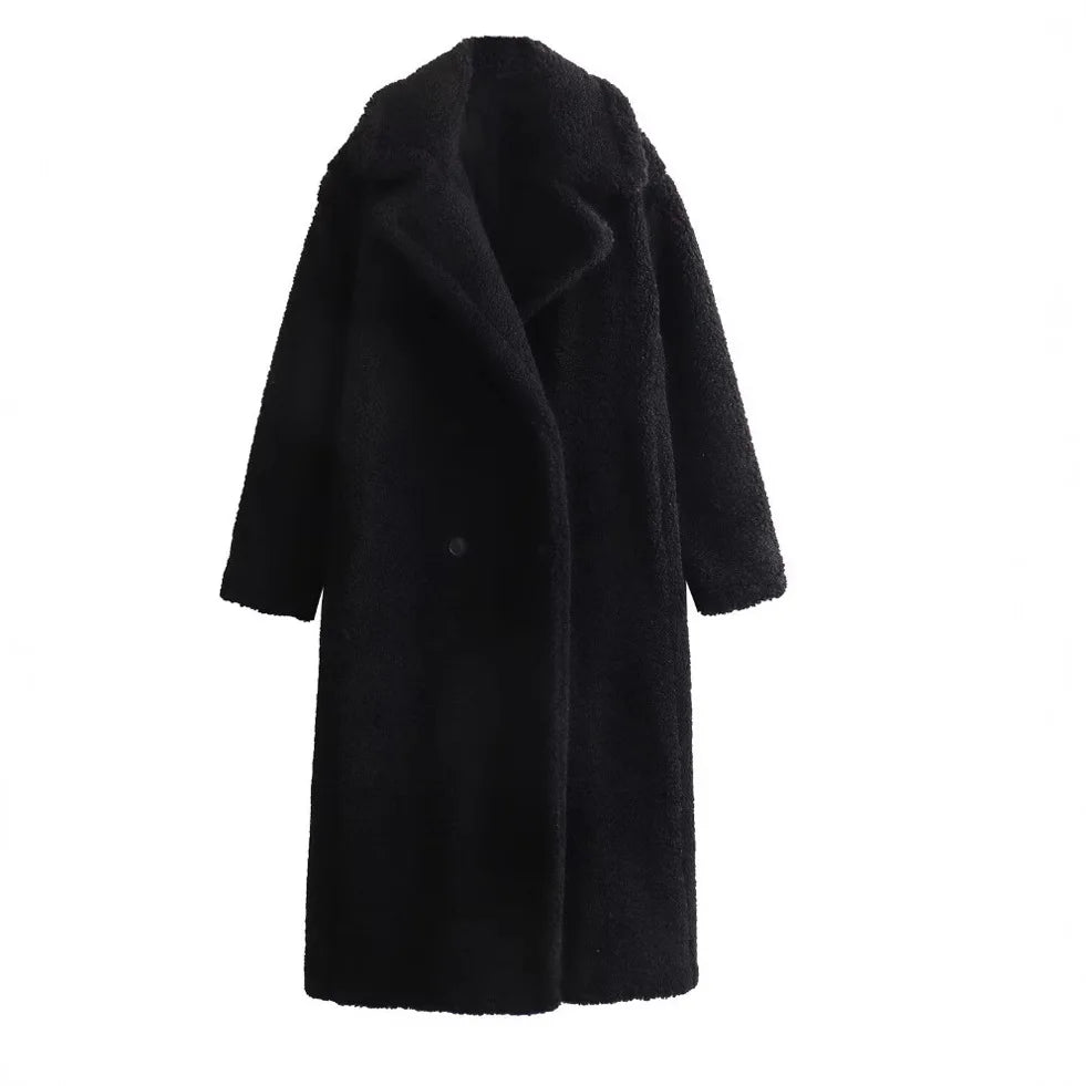 Coats Women Long Coat Turn Down Collar Full Sleeve Thick Warm Y2k Streetwear Elegant Jackets Open Stith Autumn Winter 2025