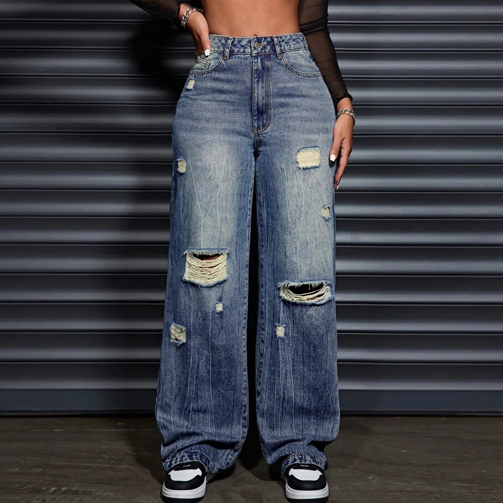 Denim Jeans For Women Ripped Jeans Straight Leg Pant Womens Business Casual Pants Black Work Pants Womens Baggy Jeans Ropa Mujer