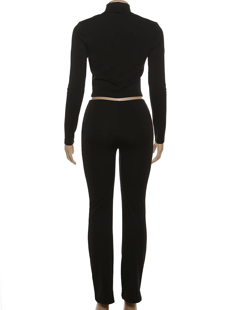 Weird Puss Sexy Hipster 3 Piece Set Woman Camisole+Turtleneck Hollow Full Sleeve Crop Tops+Pants Street Stretch Street Outfits
