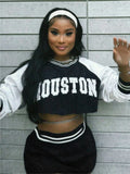 Weird Puss Letter Embroidered 2 Piece Set Women Tracksuit Patchwork Full Sleeve Crop Tops+Peach Hip Skirts Stretch Matching Suit