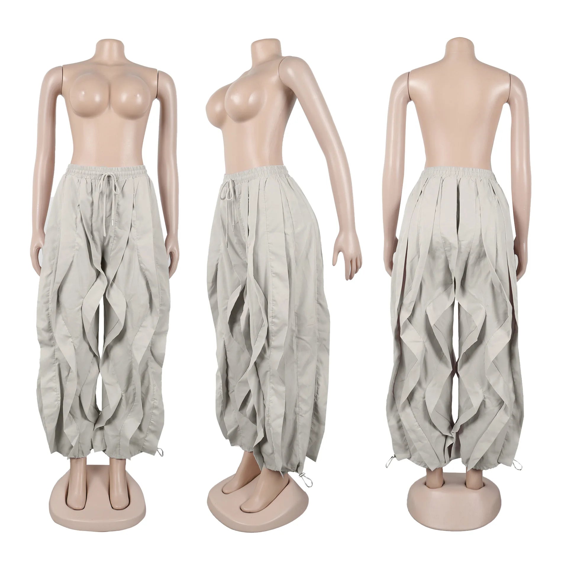 FAGADOER Casual Ruched Patchwork Lantern Sleeve Pants Women High Waist Drawstring Patchwork Pants Female Streetwear Trousers New