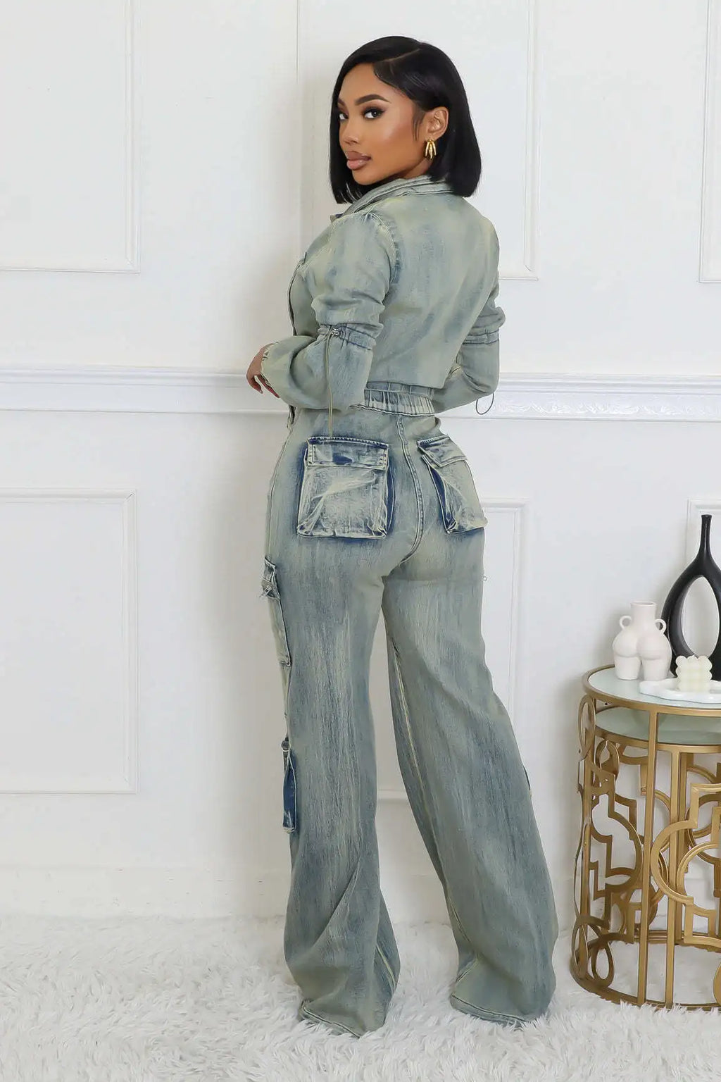 Denim Cropped Jackets 2 Piece Pant Set Sexy Outfits Y2K Streetwear 2024 Women Fall Winter Clothes Denim Jean Pant Two Piece Sets