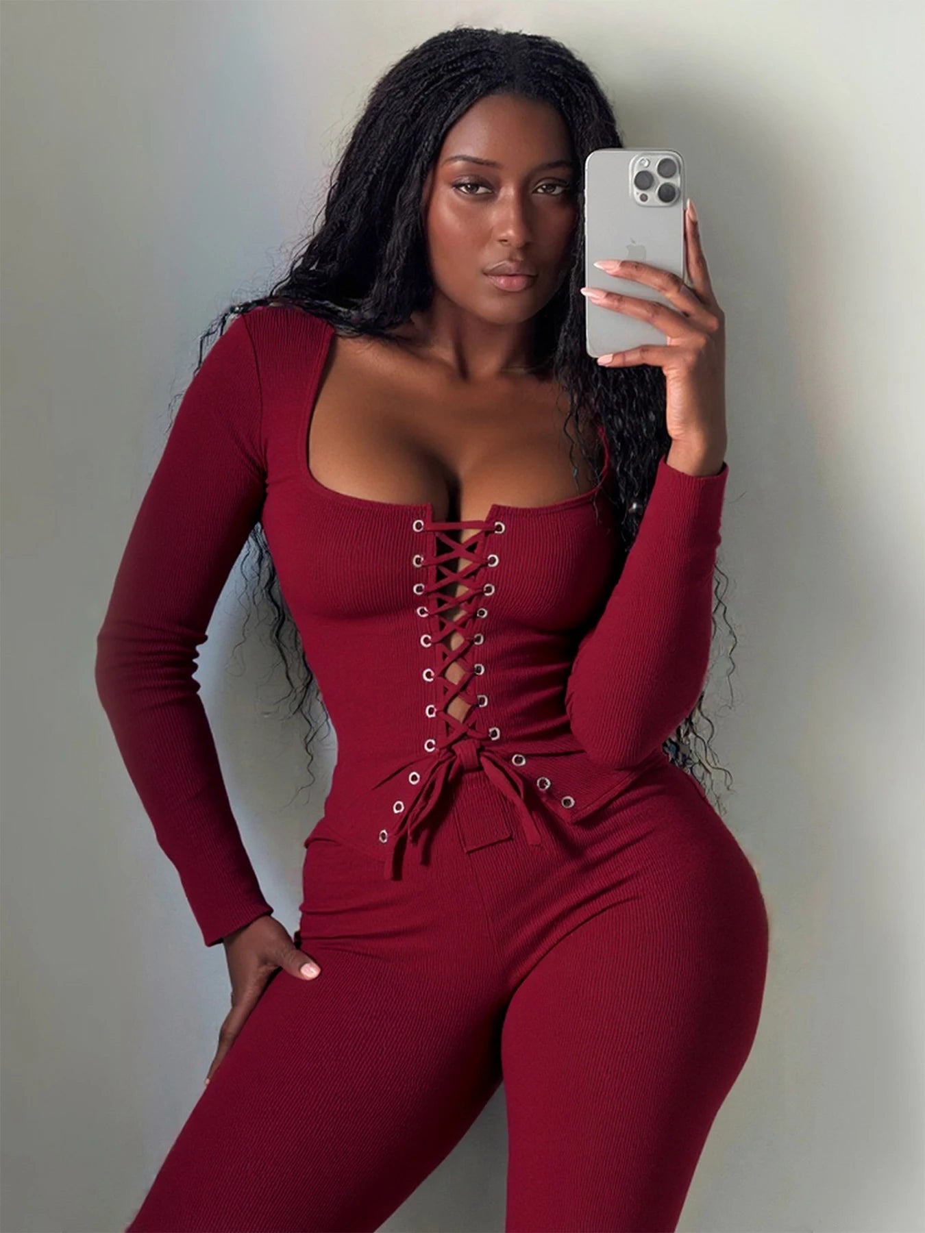 Weird Puss Hottie Tracksuits 2-Piece Set Women Shirring Square Collar Crop Top+Pants Matching Simple Sporty Stretch Slim Outfits
