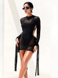 Weird Puss Irregular Backless 2 Piece Set Woman Bandgae Sexy Bodysuits+Mesh See Through Dress Vacation Beach Party Trend Outfits